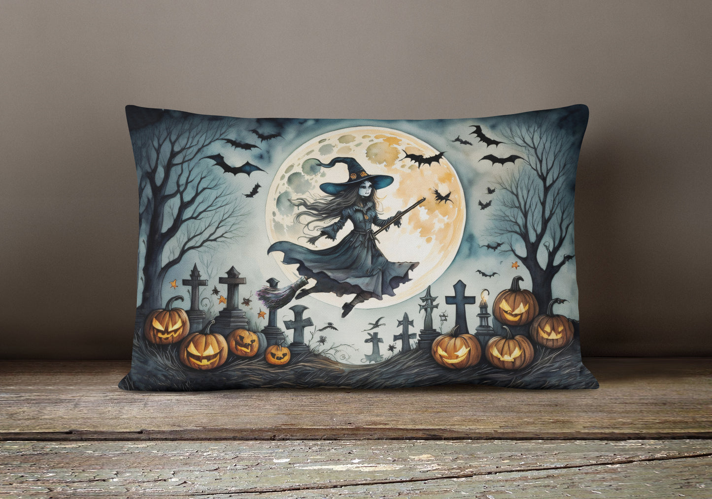 Flying Witch Spooky Halloween Throw Pillow