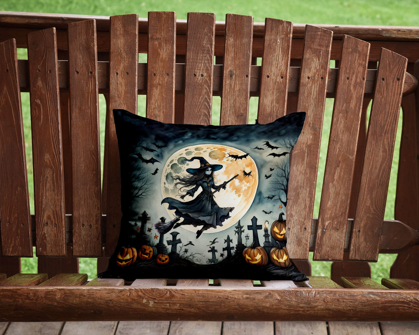Flying Witch Spooky Halloween Throw Pillow