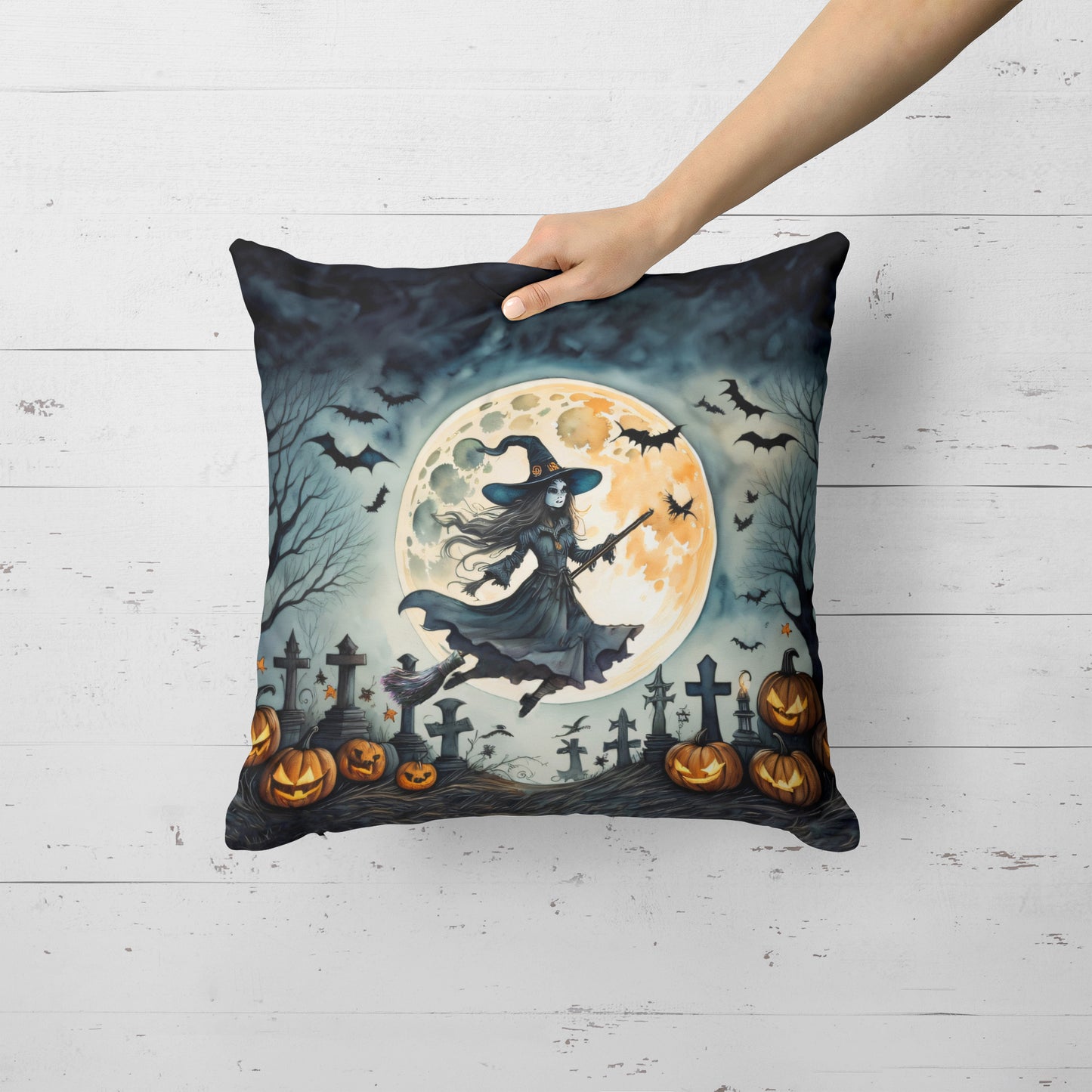 Flying Witch Spooky Halloween Throw Pillow