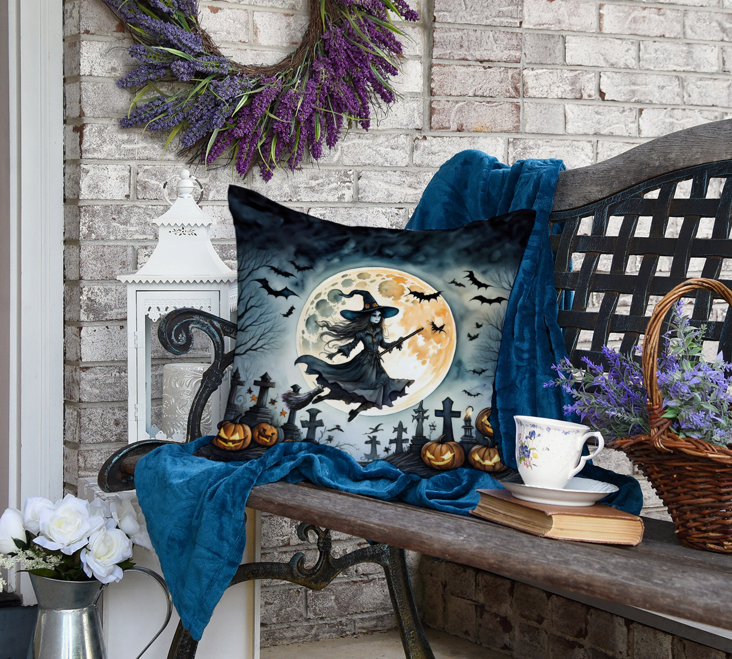 Flying Witch Spooky Halloween Throw Pillow