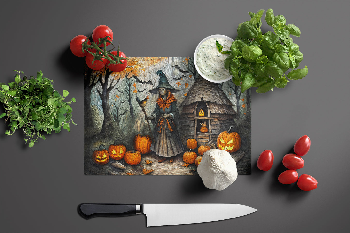 Slavic Witch Spooky Halloween Glass Cutting Board