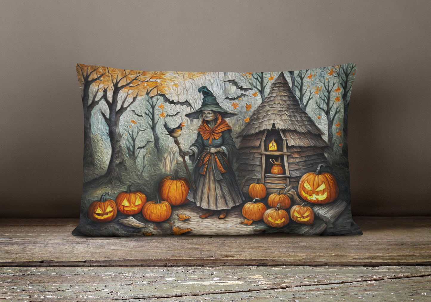 Slavic Witch Spooky Halloween Throw Pillow