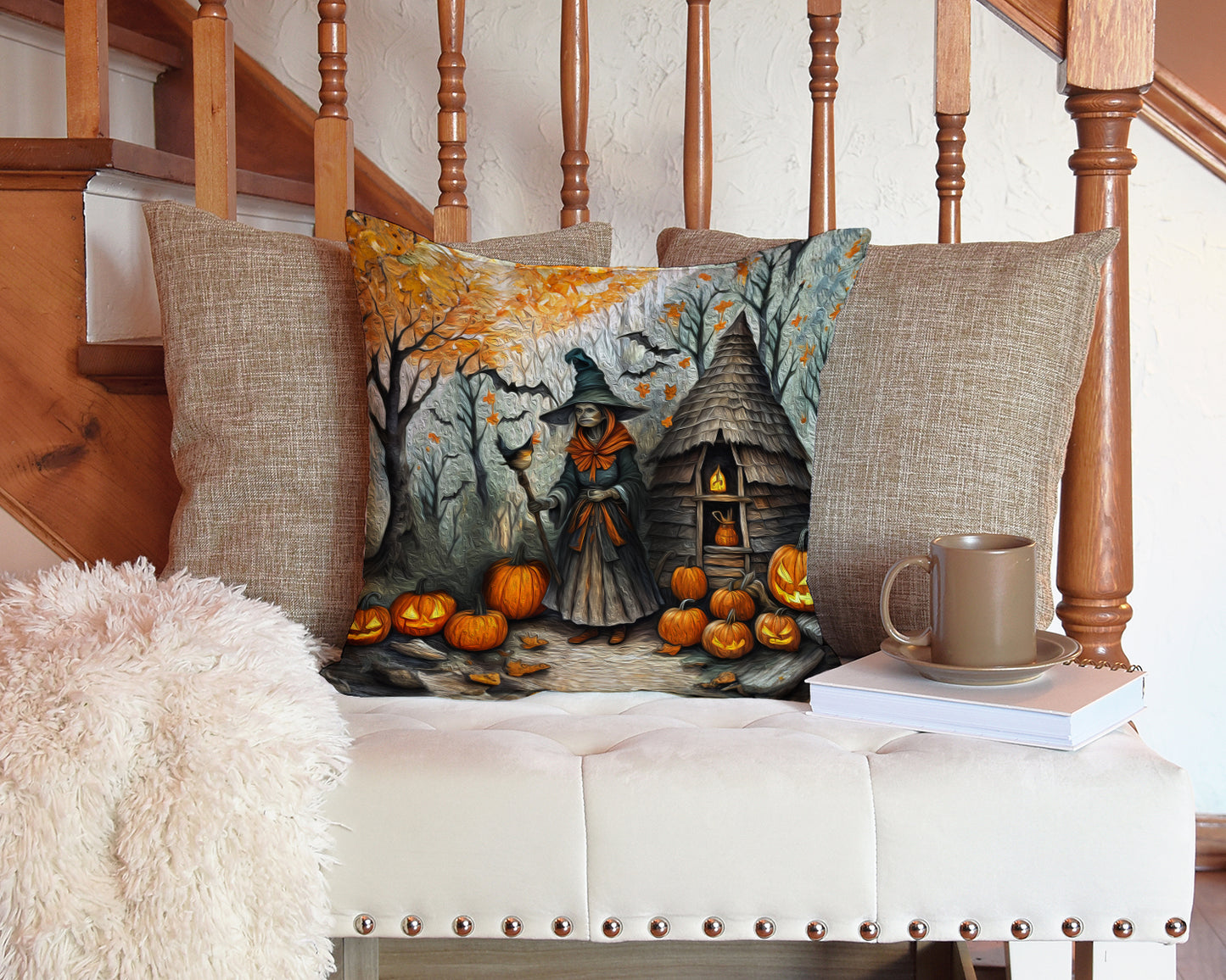 Slavic Witch Spooky Halloween Throw Pillow