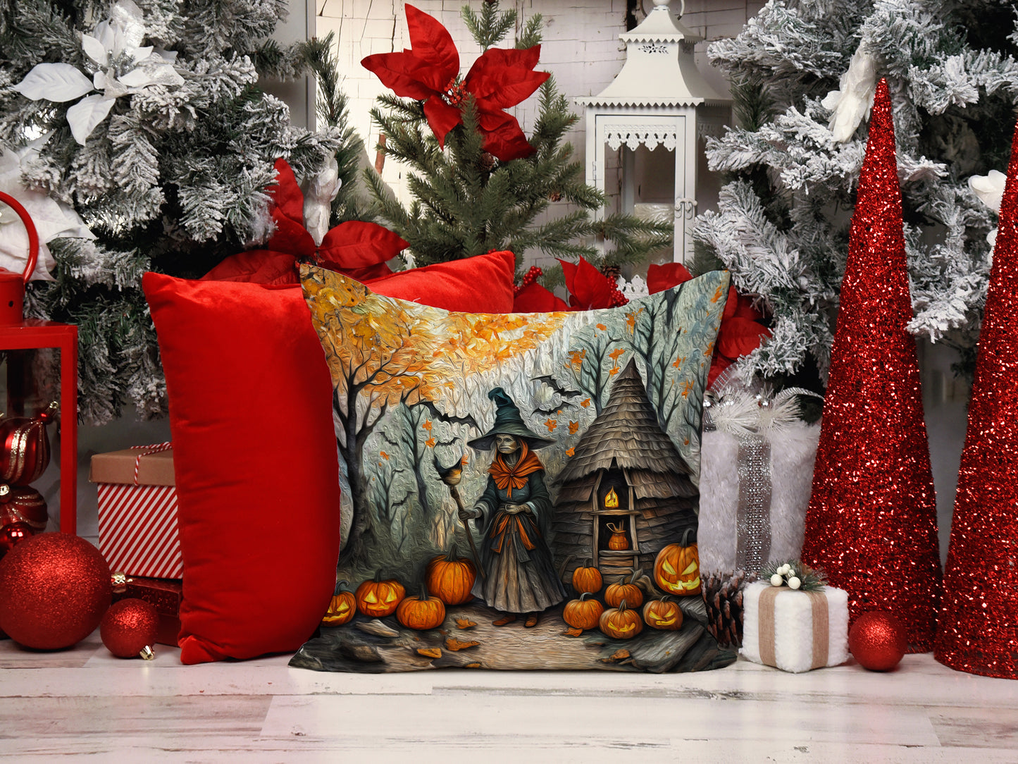 Slavic Witch Spooky Halloween Throw Pillow