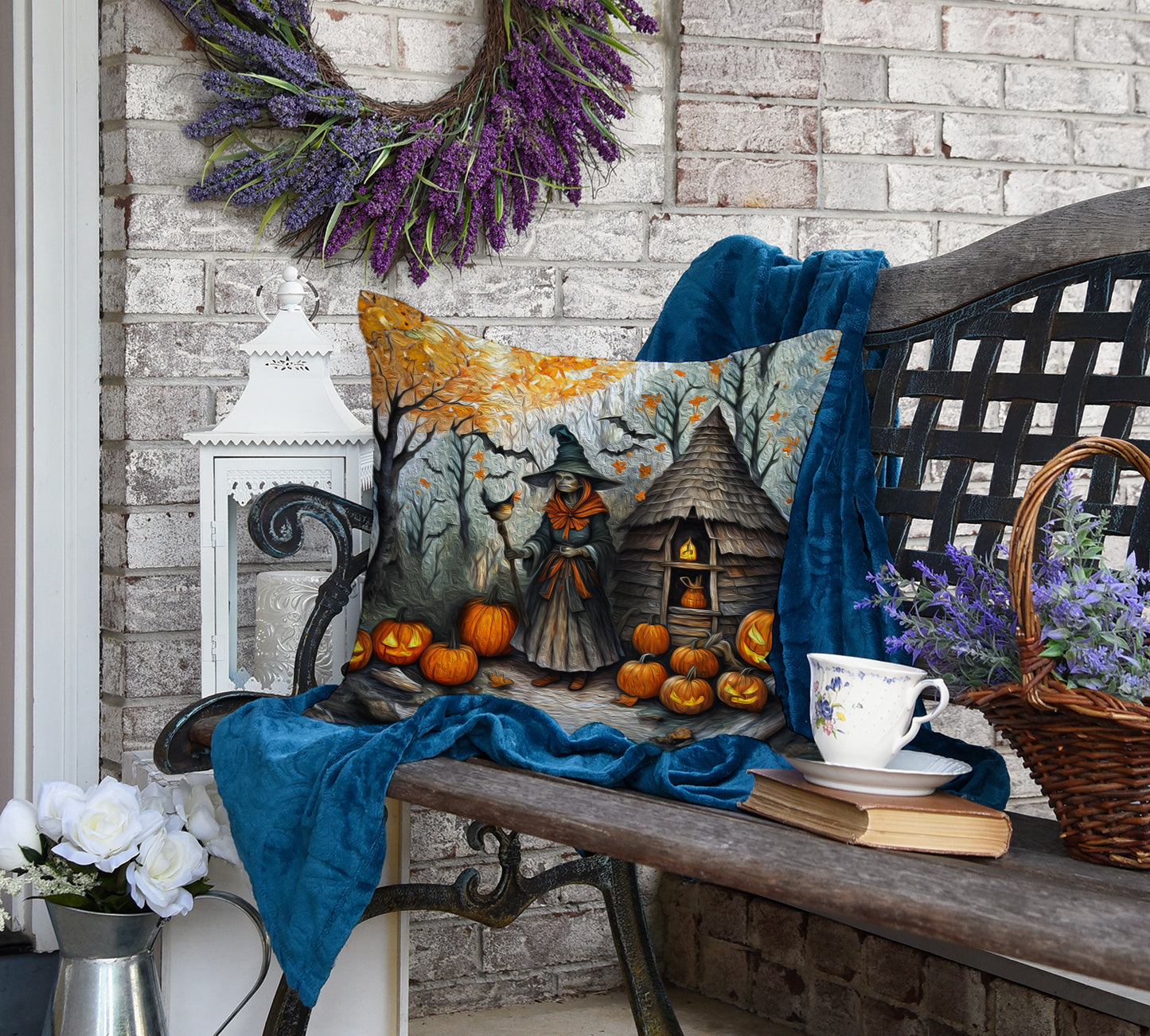 Slavic Witch Spooky Halloween Throw Pillow
