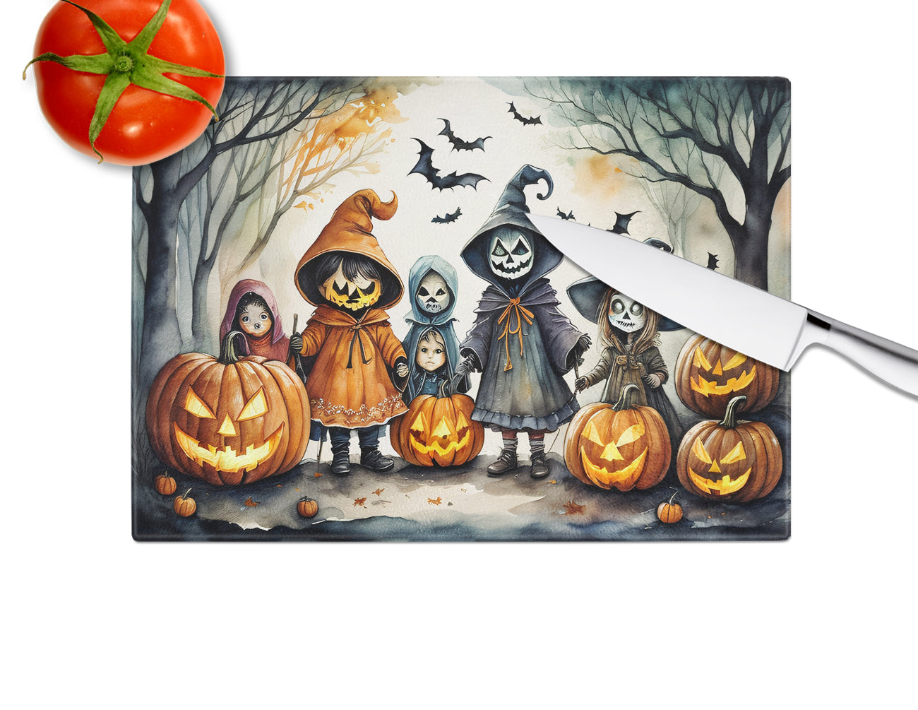 Trick or Treaters Spooky Halloween Glass Cutting Board