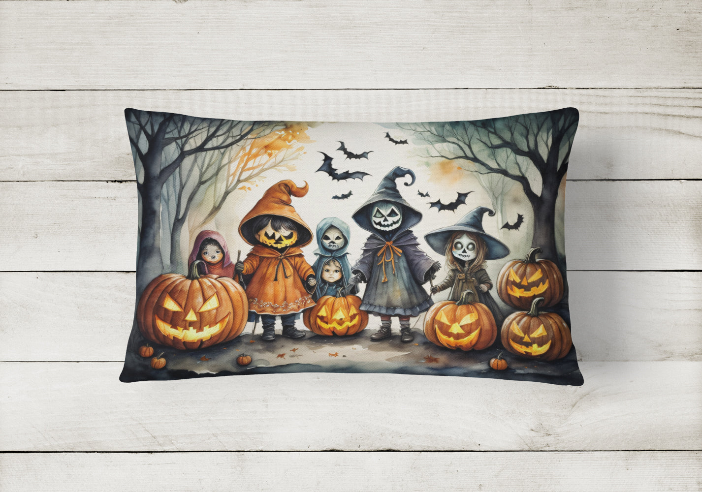 Trick or Treaters Spooky Halloween Throw Pillow