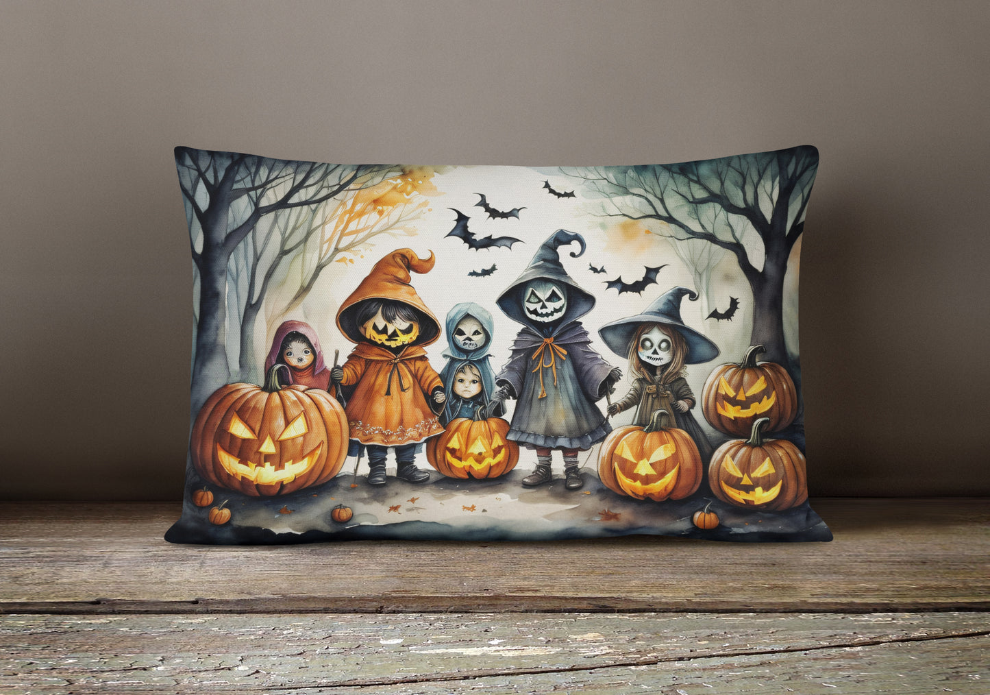 Trick or Treaters Spooky Halloween Throw Pillow