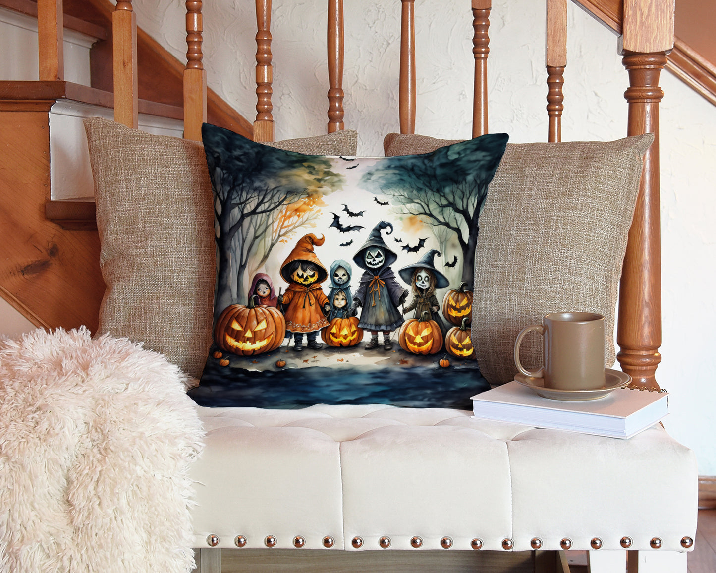 Trick or Treaters Spooky Halloween Throw Pillow