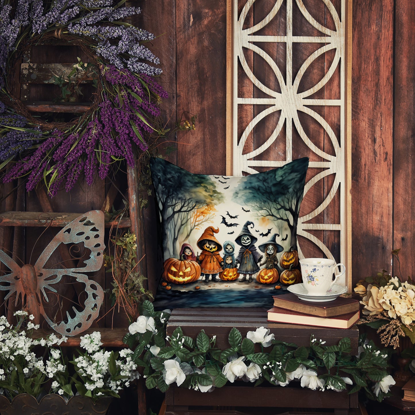 Trick or Treaters Spooky Halloween Throw Pillow