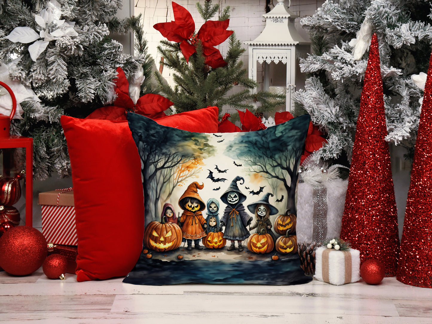 Trick or Treaters Spooky Halloween Throw Pillow
