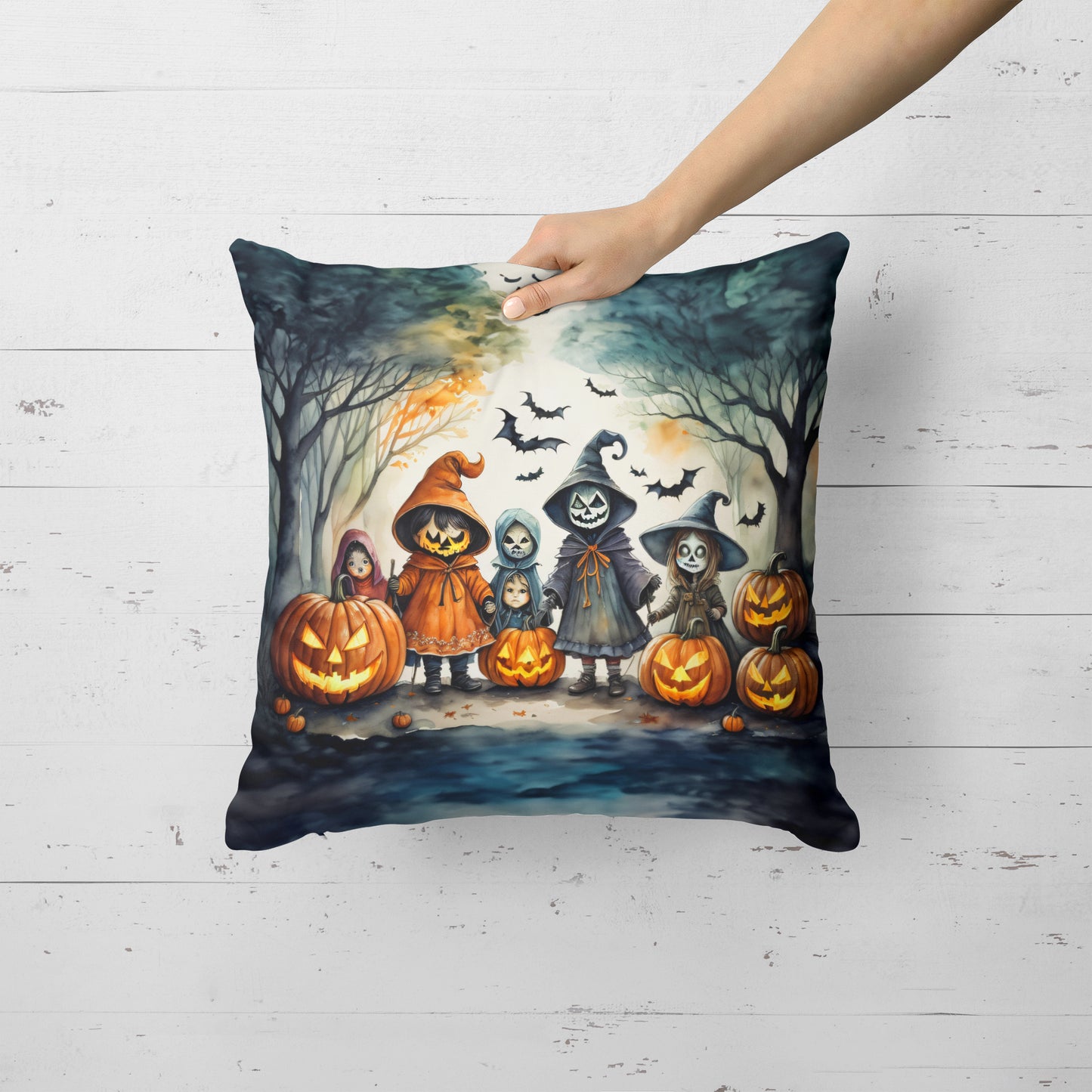 Trick or Treaters Spooky Halloween Throw Pillow