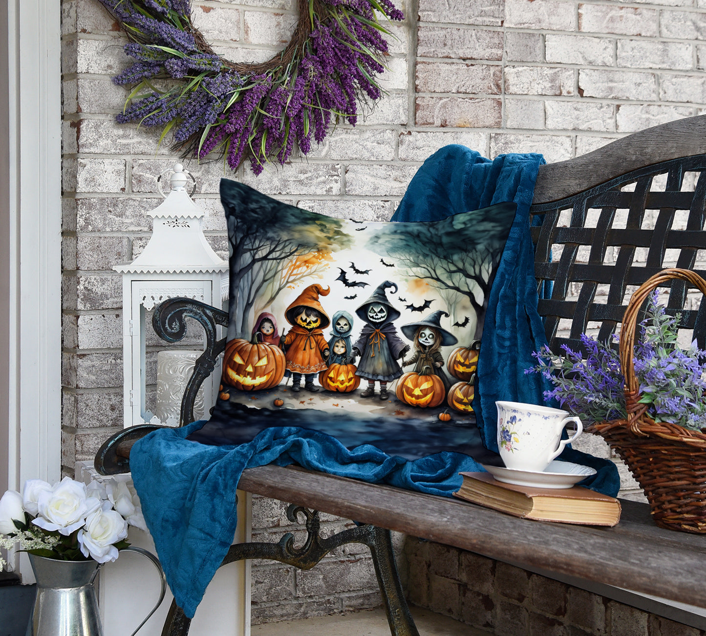 Trick or Treaters Spooky Halloween Throw Pillow