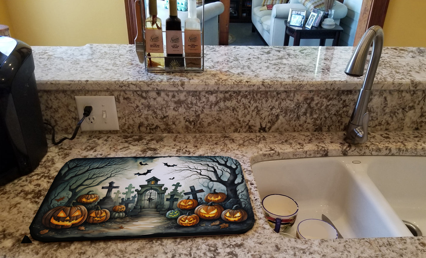 Graveyard Spooky Halloween Dish Drying Mat