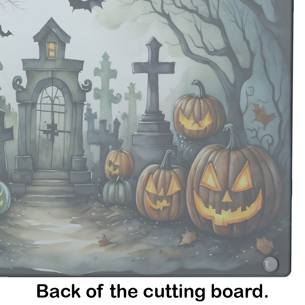 Graveyard Spooky Halloween Glass Cutting Board