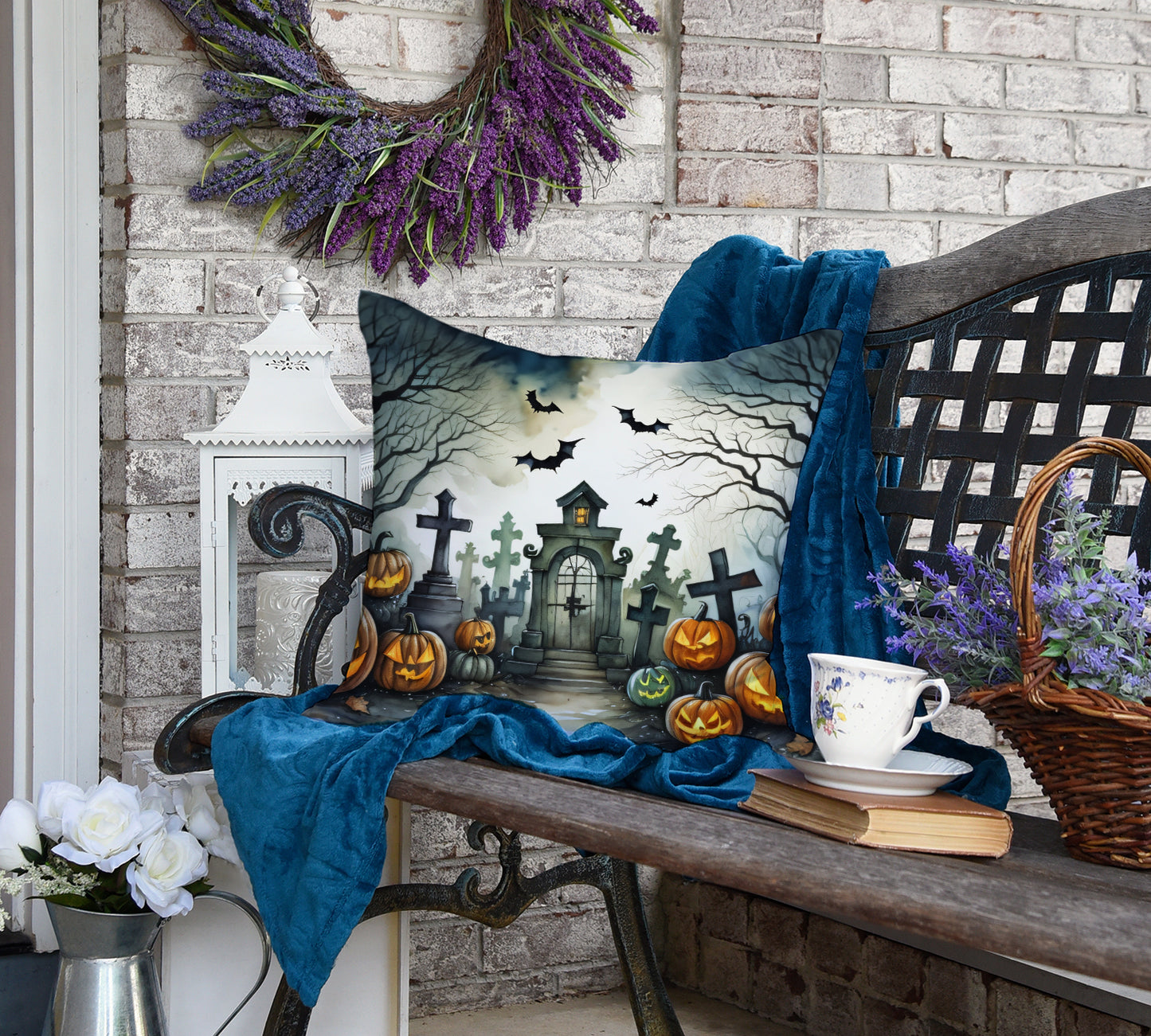 Graveyard Spooky Halloween Throw Pillow