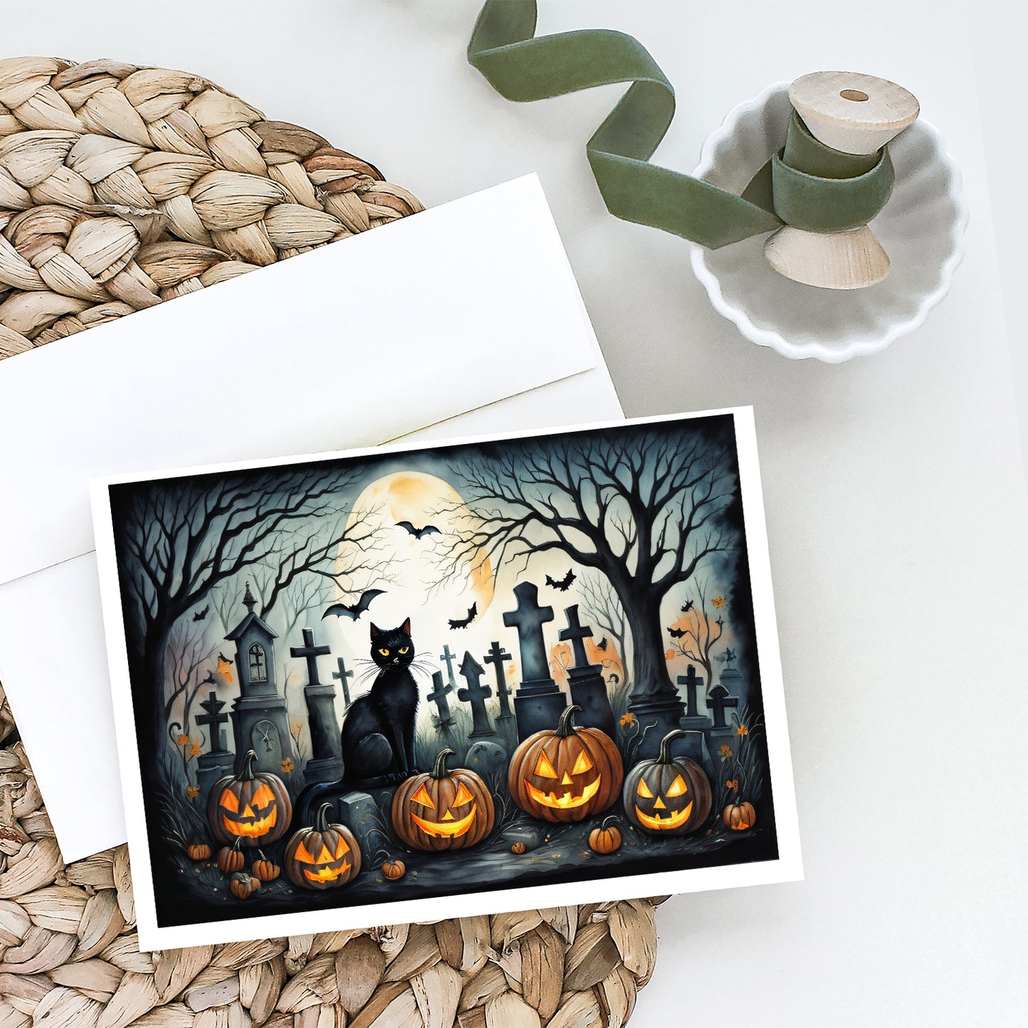 Black Cat Spooky Halloween Greeting Cards Pack of 8