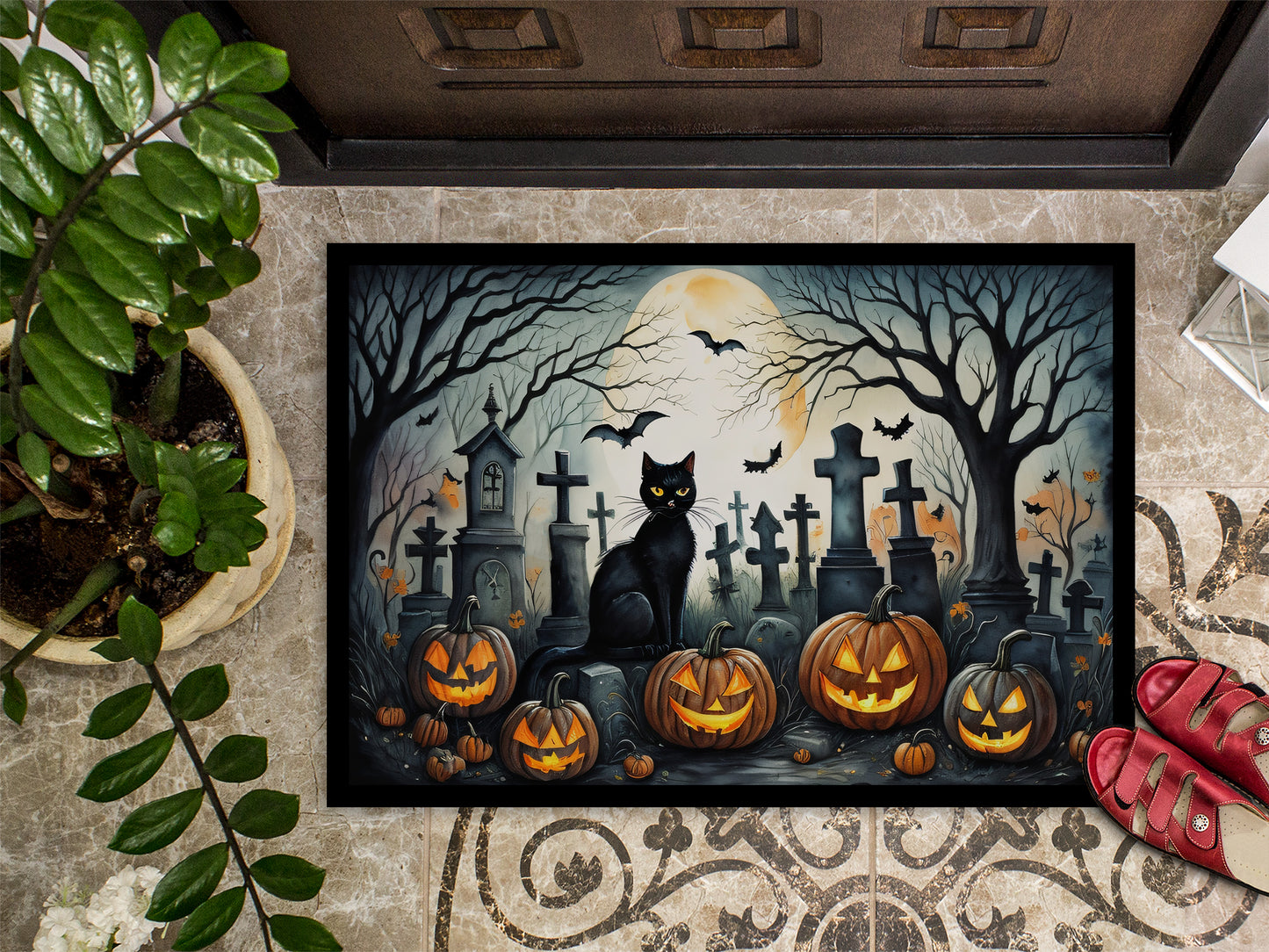 Black Cat Spooky Halloween Doormat