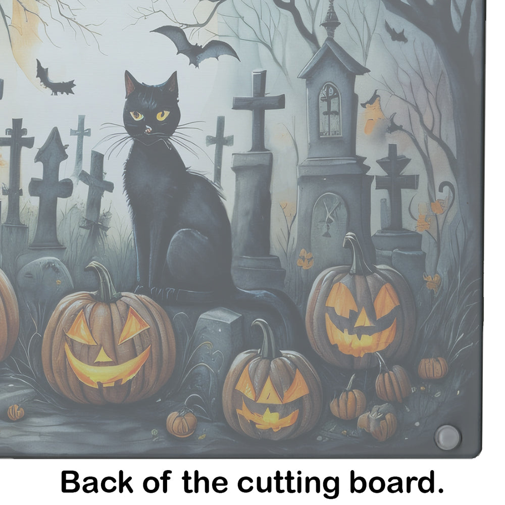 Black Cat Spooky Halloween Glass Cutting Board