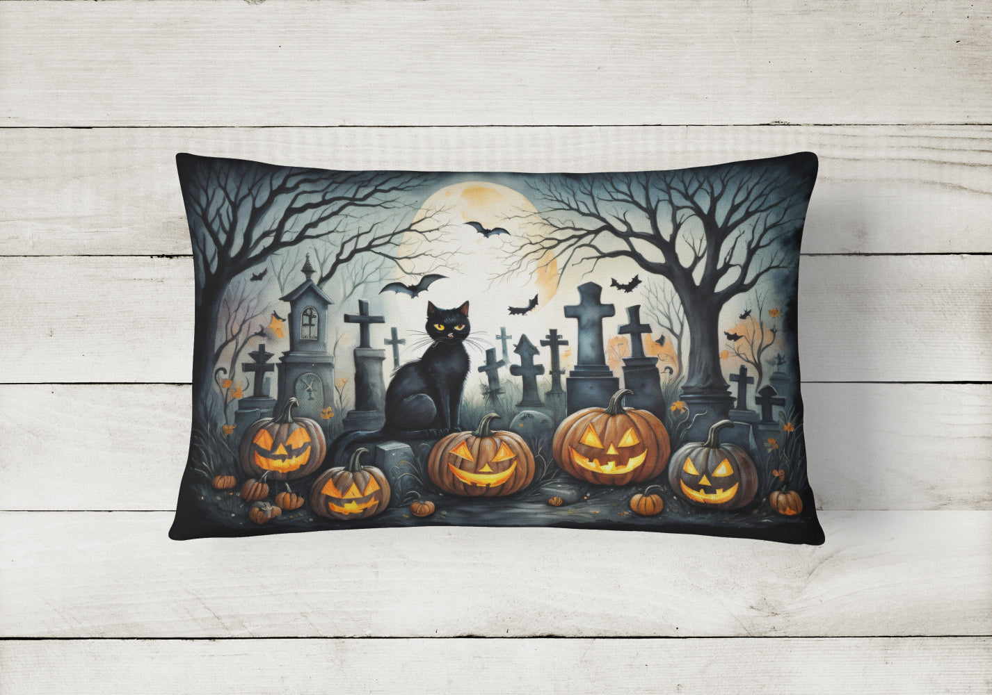 Black Cat Spooky Halloween Throw Pillow