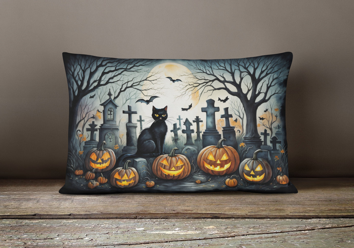 Black Cat Spooky Halloween Throw Pillow