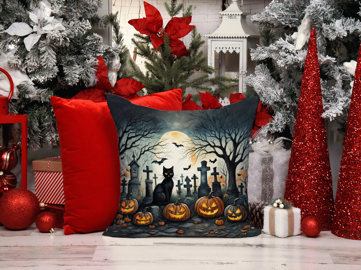 Black Cat Spooky Halloween Throw Pillow