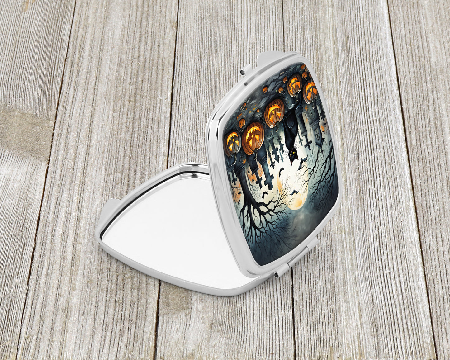Black Cat Spooky Halloween Compact Mirror