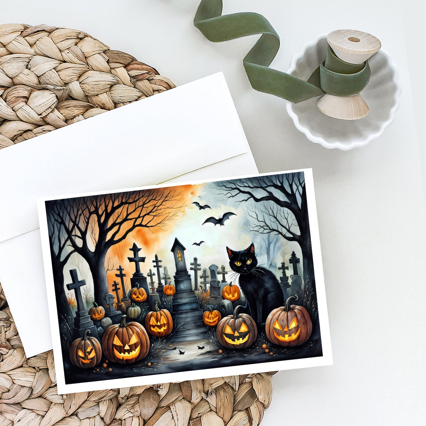 Black Cat Spooky Halloween Greeting Cards Pack of 8