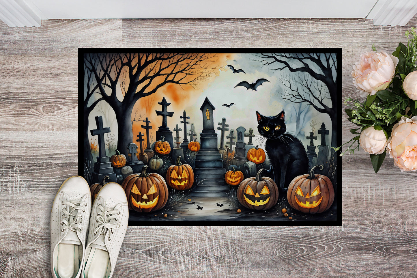 Black Cat Spooky Halloween Doormat