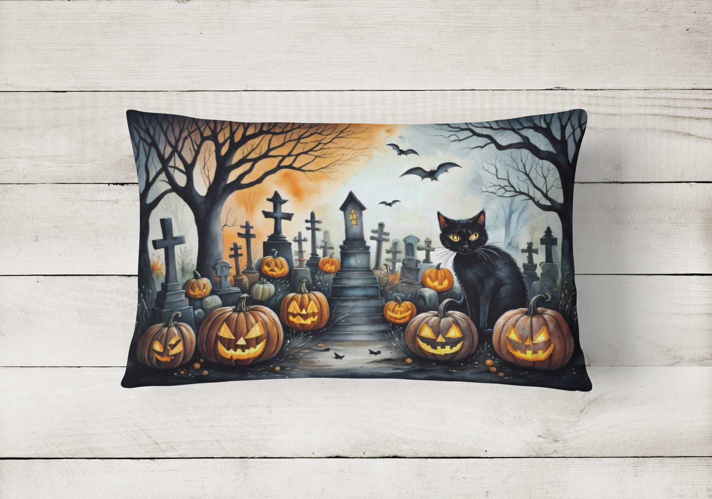 Black Cat Spooky Halloween Throw Pillow