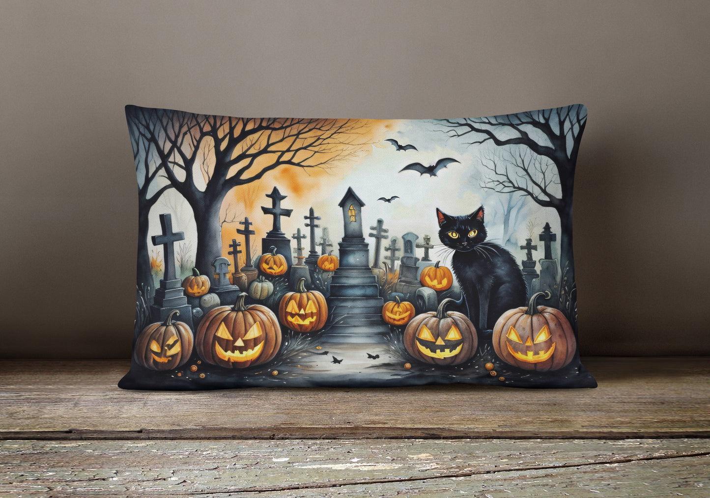 Black Cat Spooky Halloween Throw Pillow