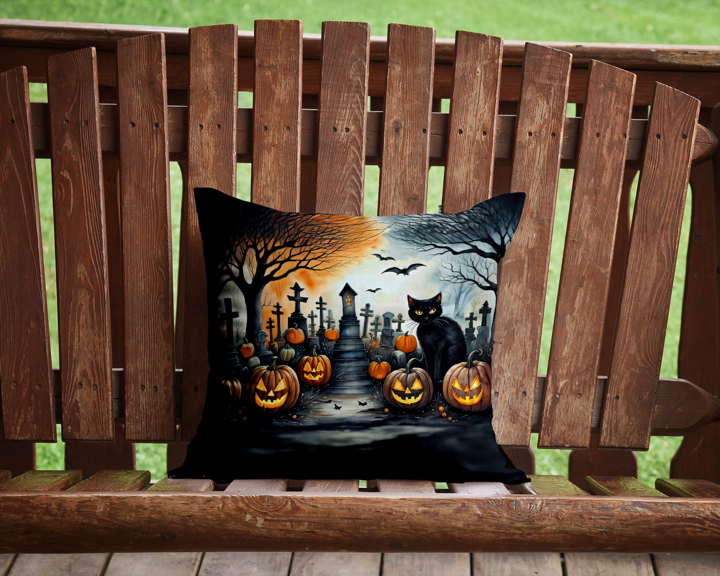 Black Cat Spooky Halloween Throw Pillow