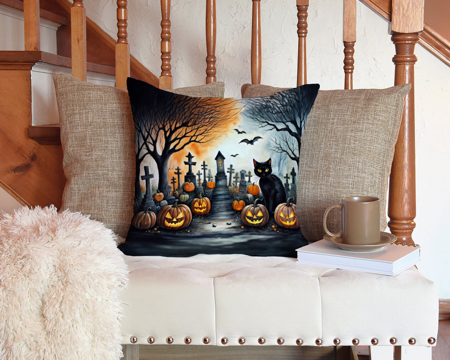 Black Cat Spooky Halloween Throw Pillow