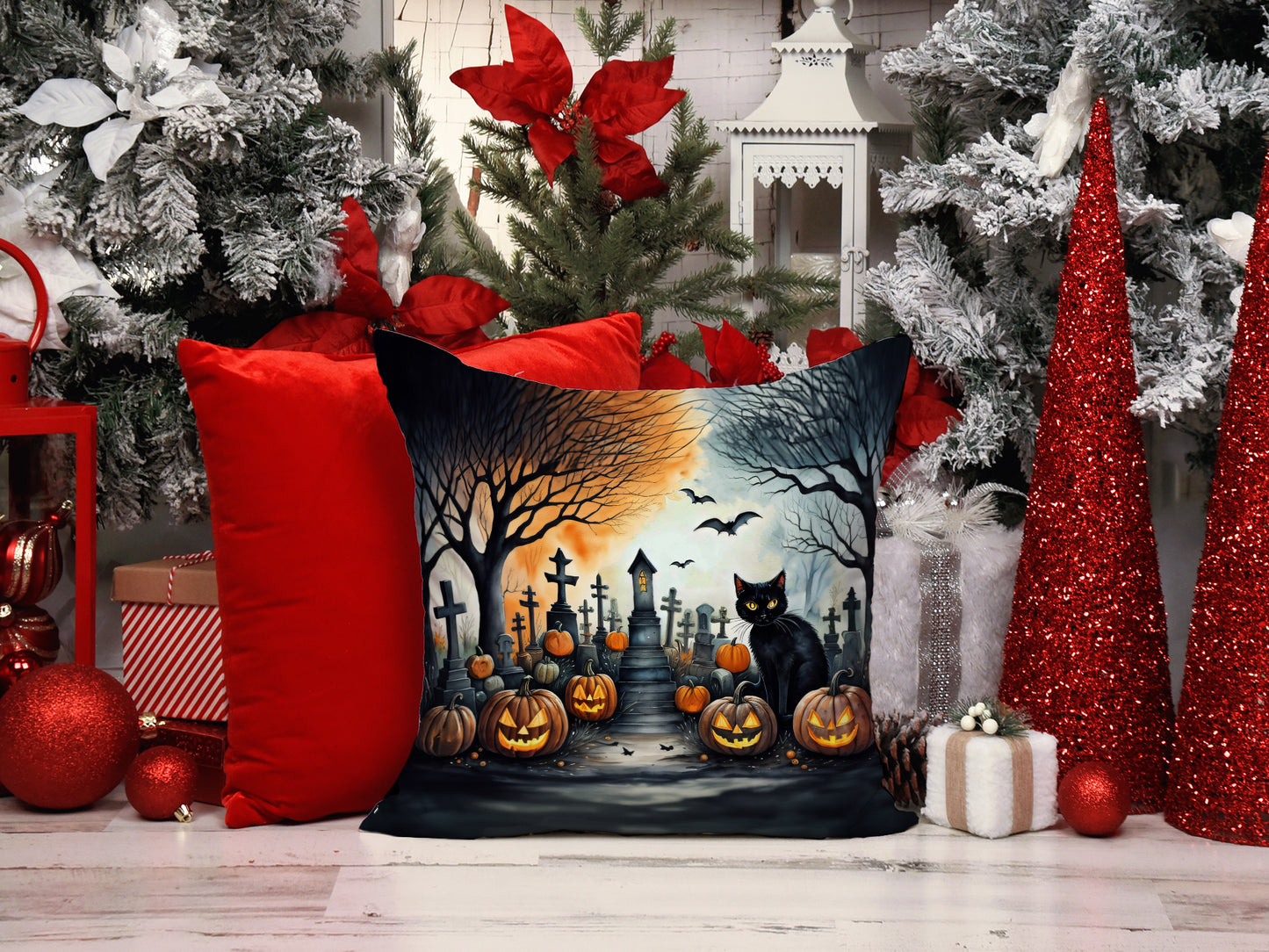 Black Cat Spooky Halloween Throw Pillow