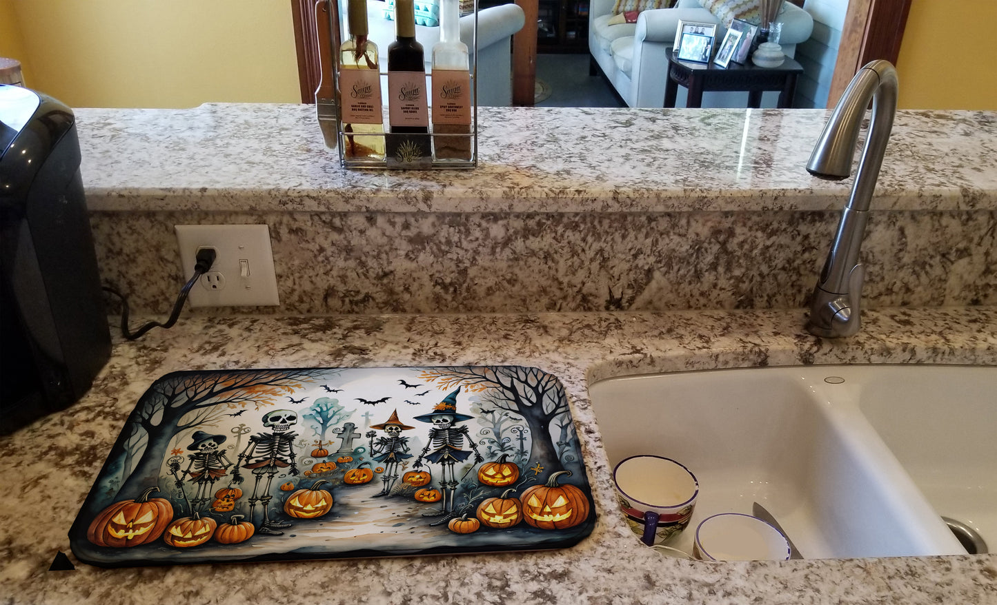 Calacas Skeletons Spooky Halloween Dish Drying Mat
