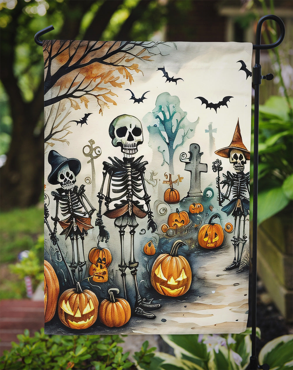 Calacas Skeletons Spooky Halloween Garden Flag