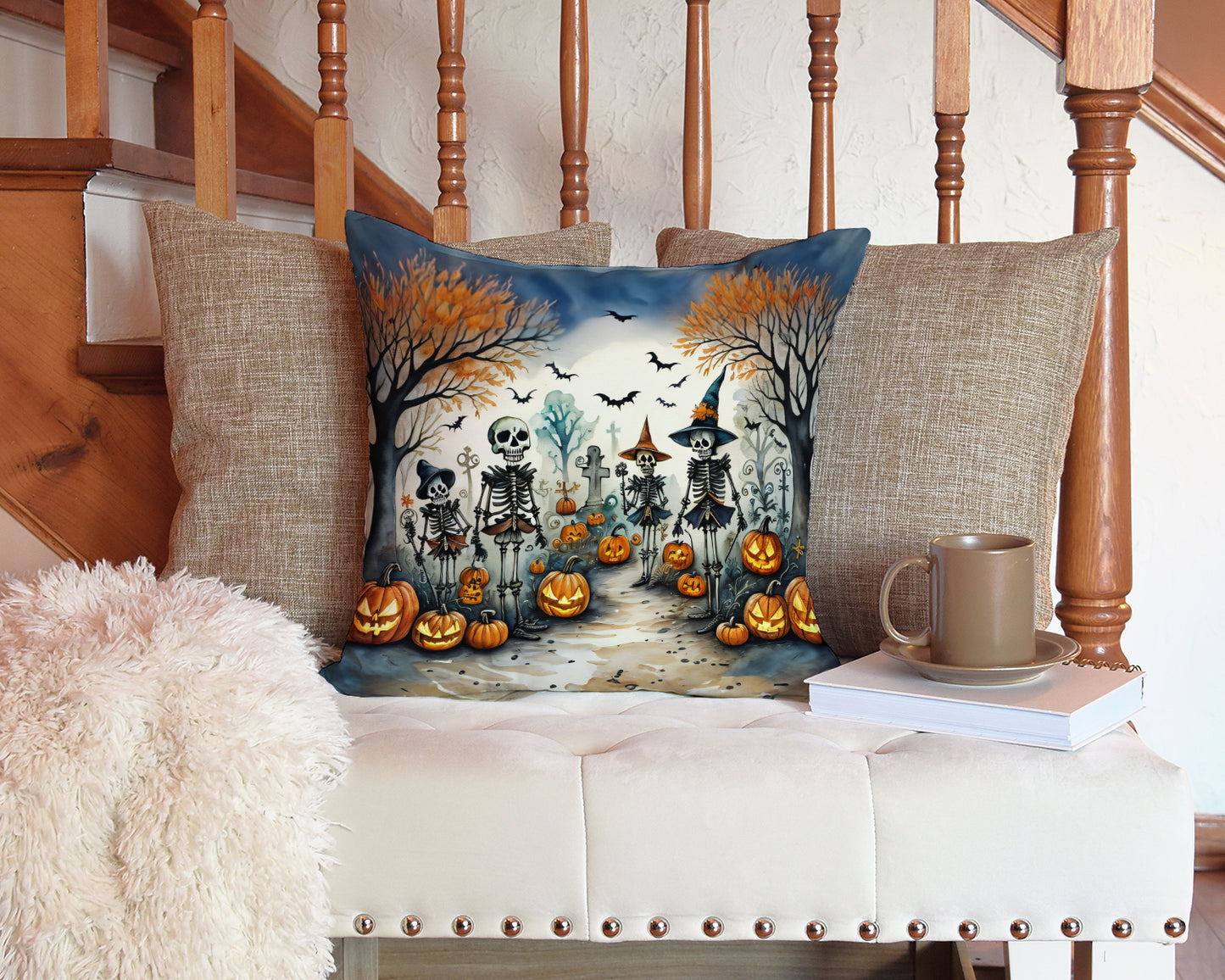 Calacas Skeletons Spooky Halloween Throw Pillow