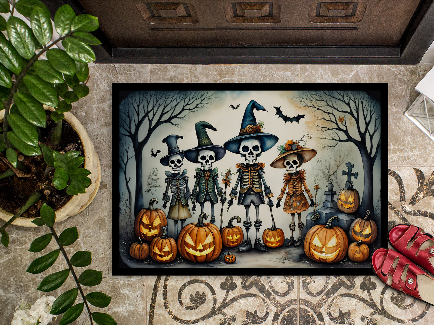 Calacas Skeletons Spooky Halloween Doormat