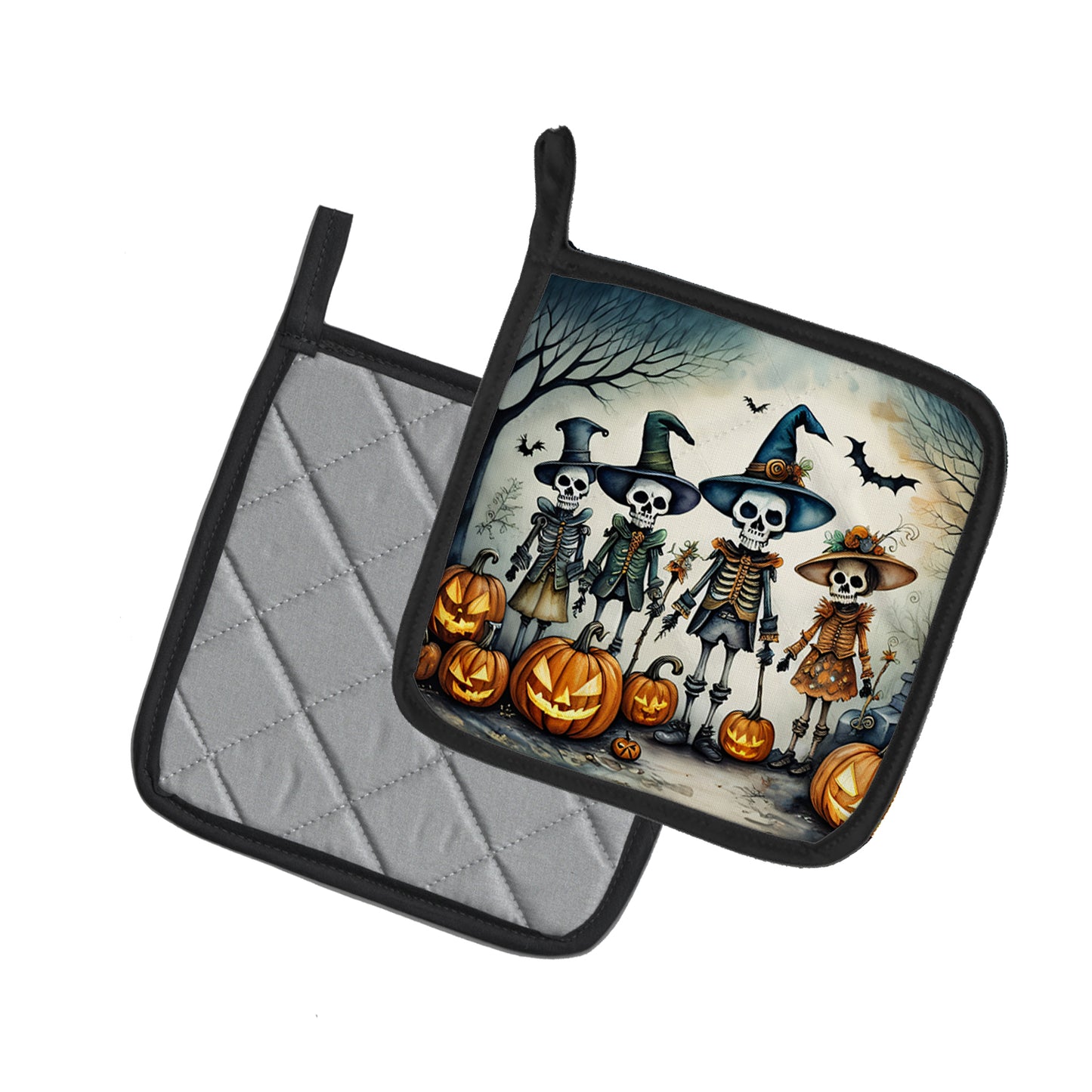 Calacas Skeletons Spooky Halloween Pair of Pot Holders