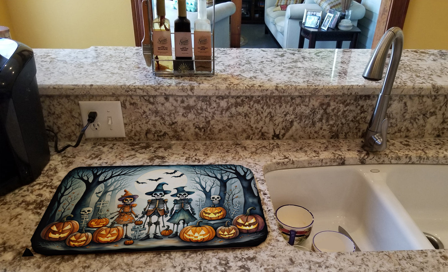 Calacas Skeletons Spooky Halloween Dish Drying Mat