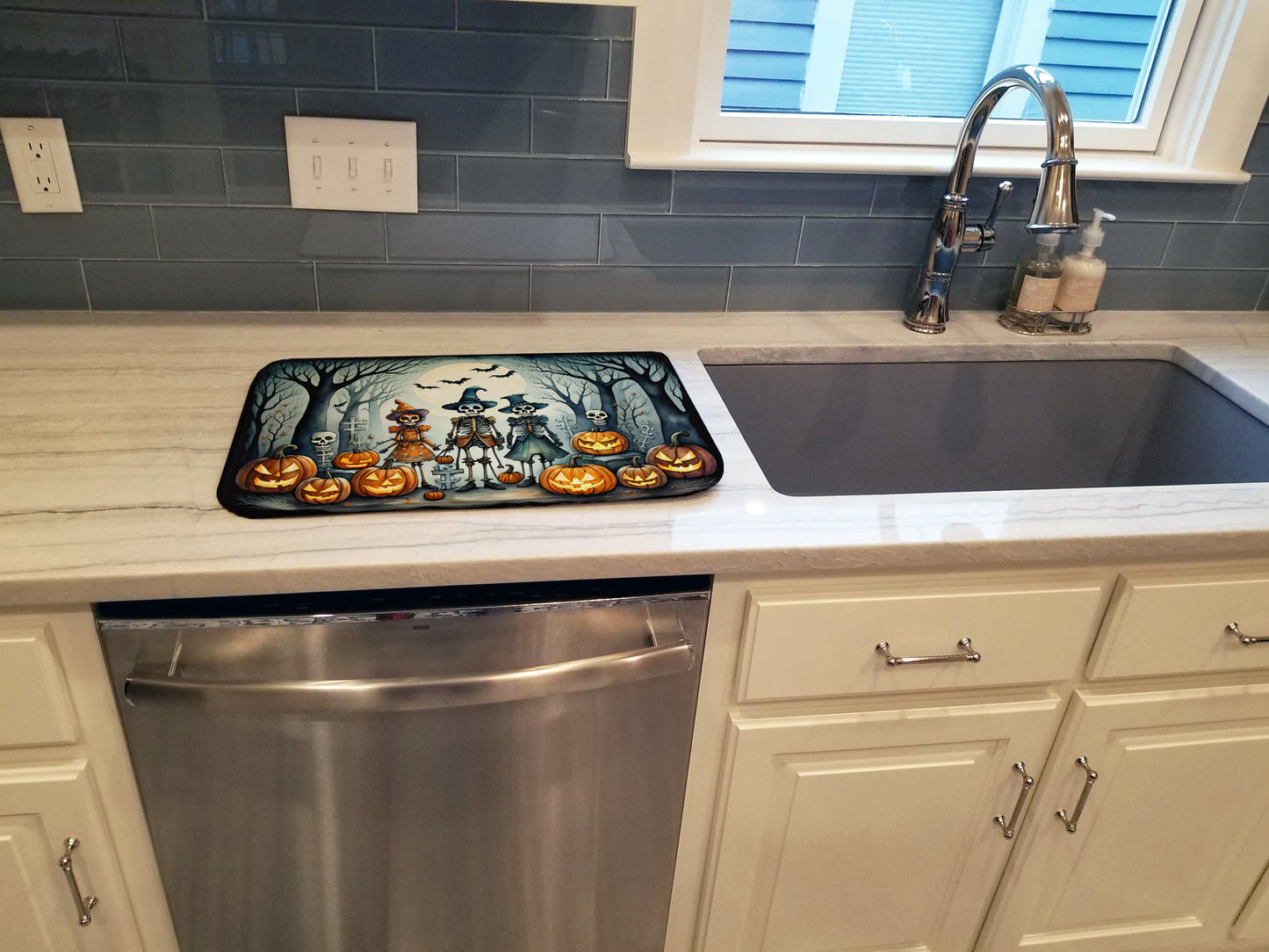 Calacas Skeletons Spooky Halloween Dish Drying Mat