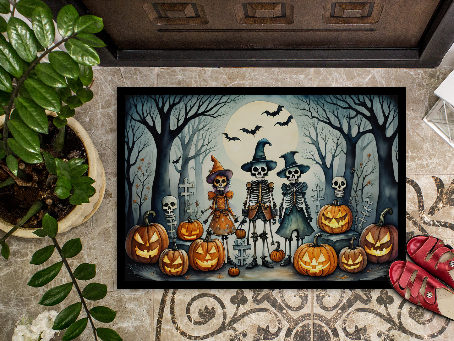 Calacas Skeletons Spooky Halloween Doormat