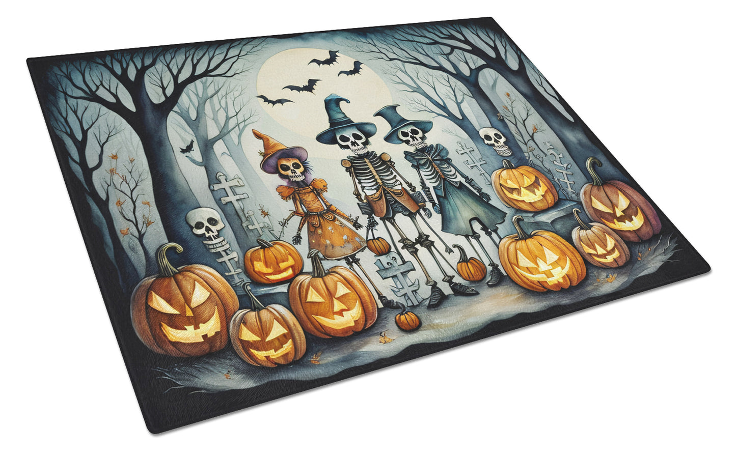 Buy this Calacas Skeletons Spooky Halloween Glass Cutting Board