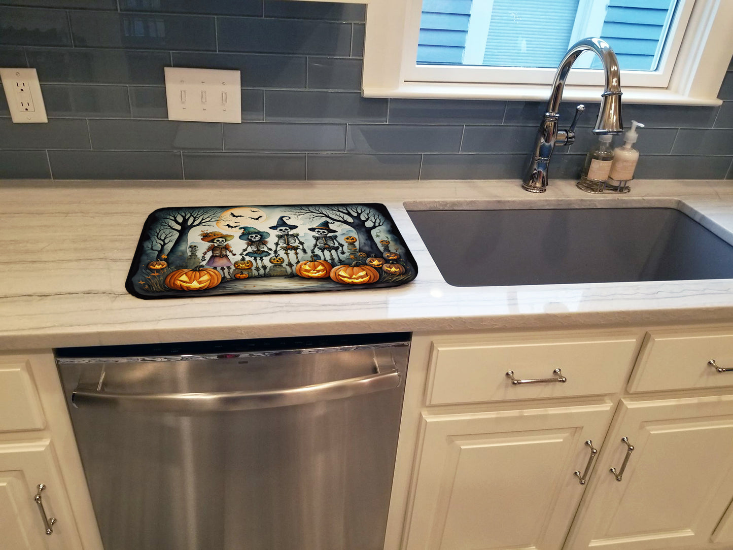 Calacas Skeletons Spooky Halloween Dish Drying Mat