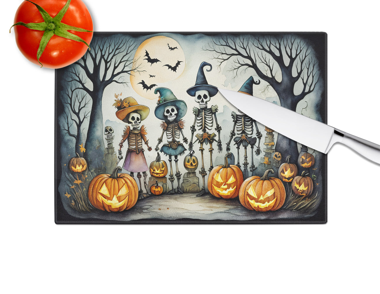 Calacas Skeletons Spooky Halloween Glass Cutting Board