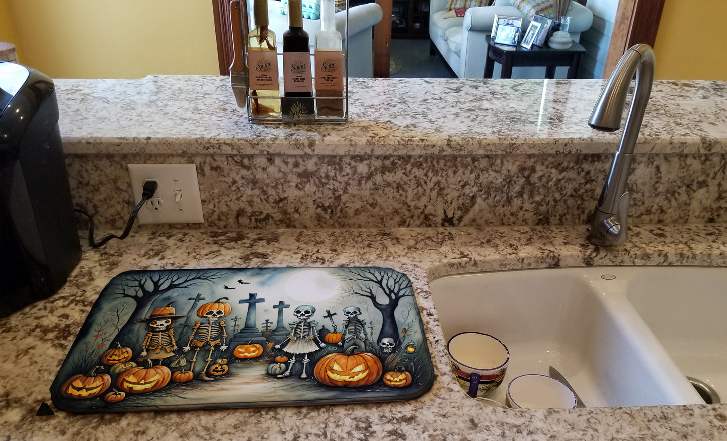 Calacas Skeletons Spooky Halloween Dish Drying Mat