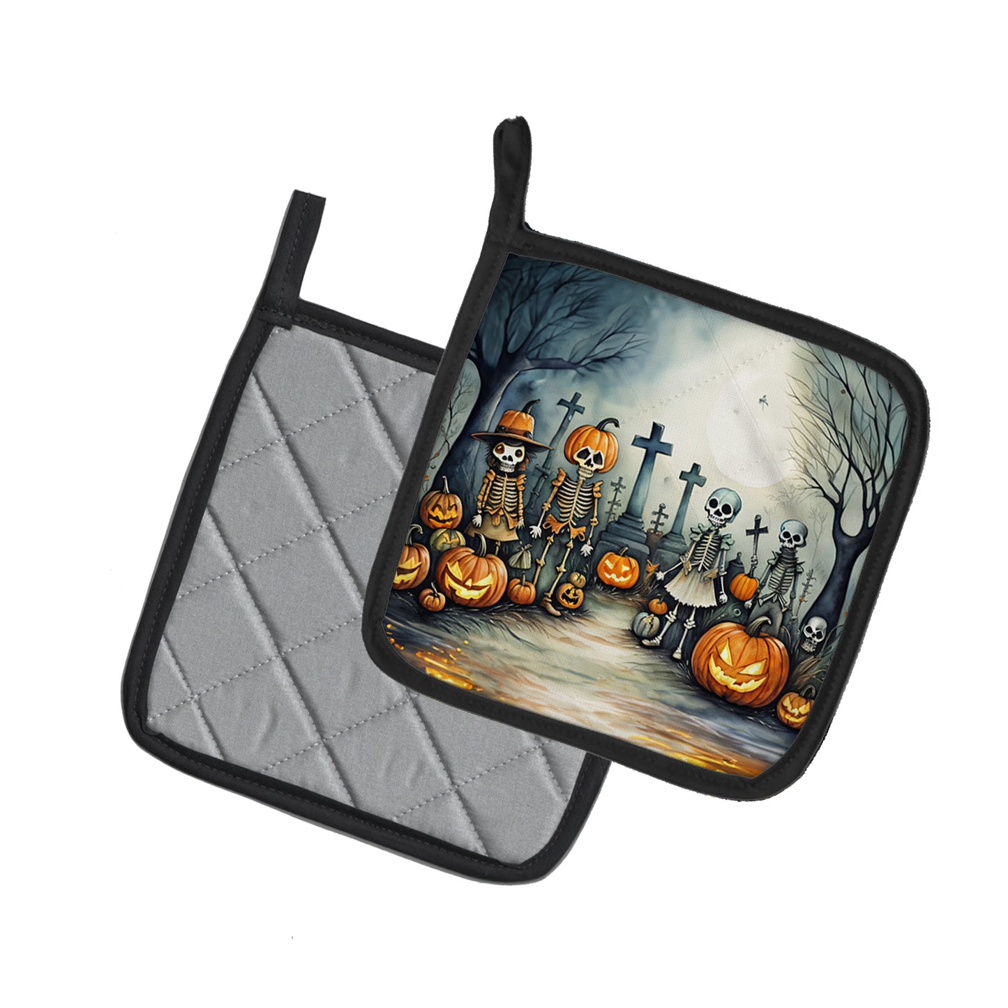 Calacas Skeletons Spooky Halloween Pair of Pot Holders
