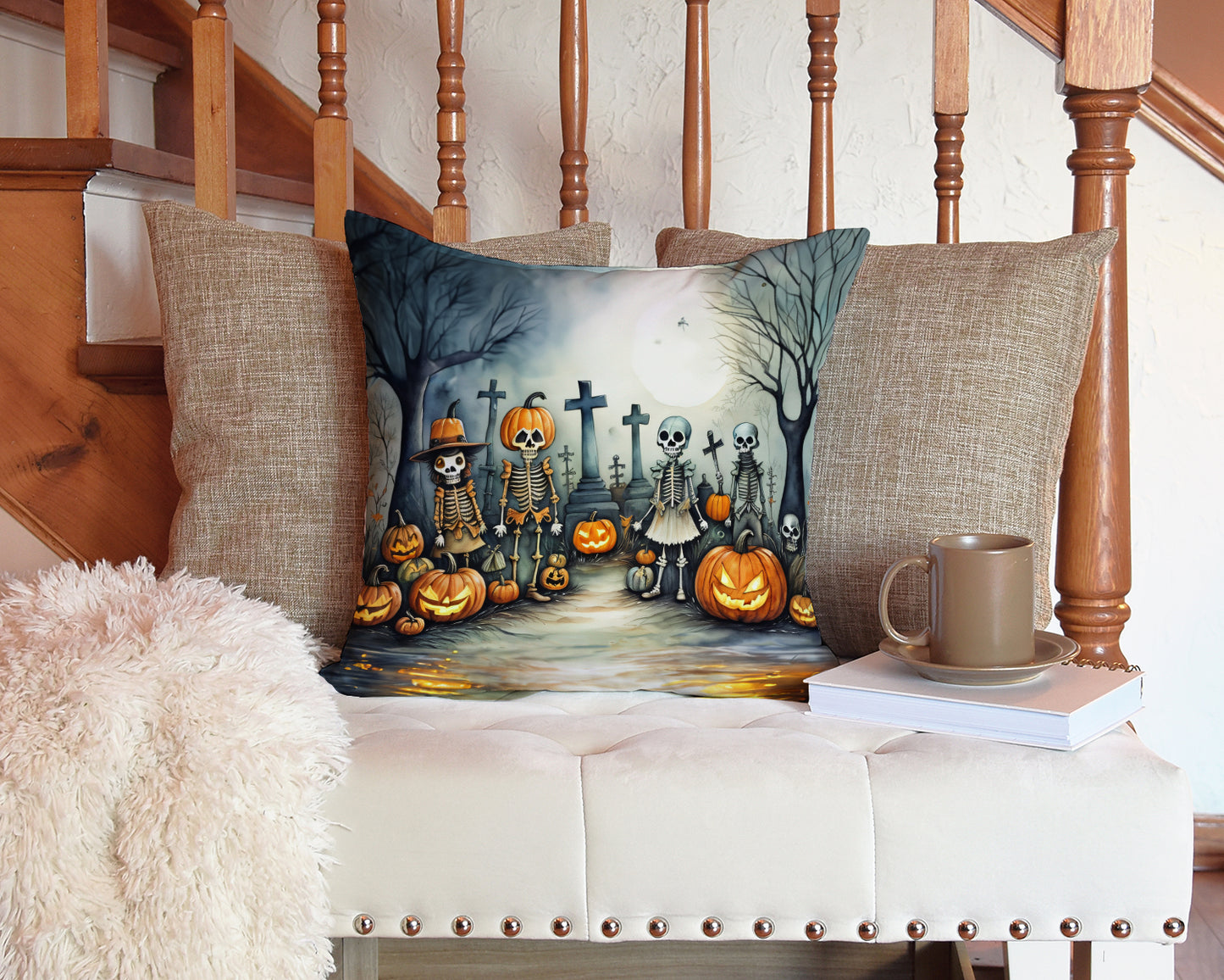 Calacas Skeletons Spooky Halloween Throw Pillow