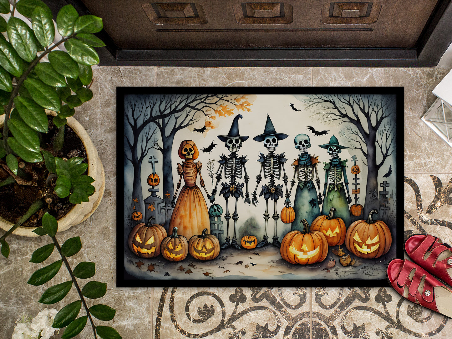 Calacas Skeletons Spooky Halloween Doormat