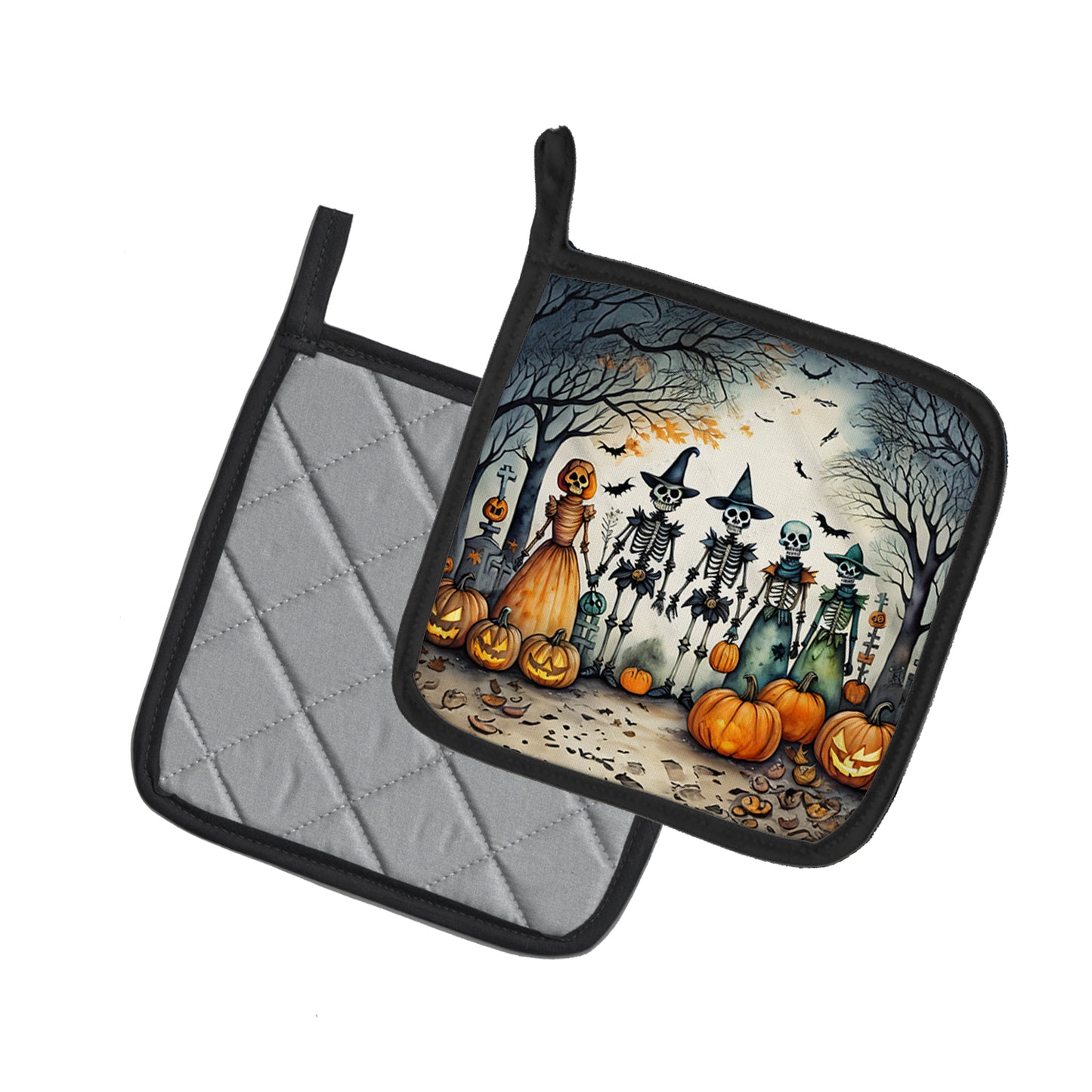Calacas Skeletons Spooky Halloween Pair of Pot Holders